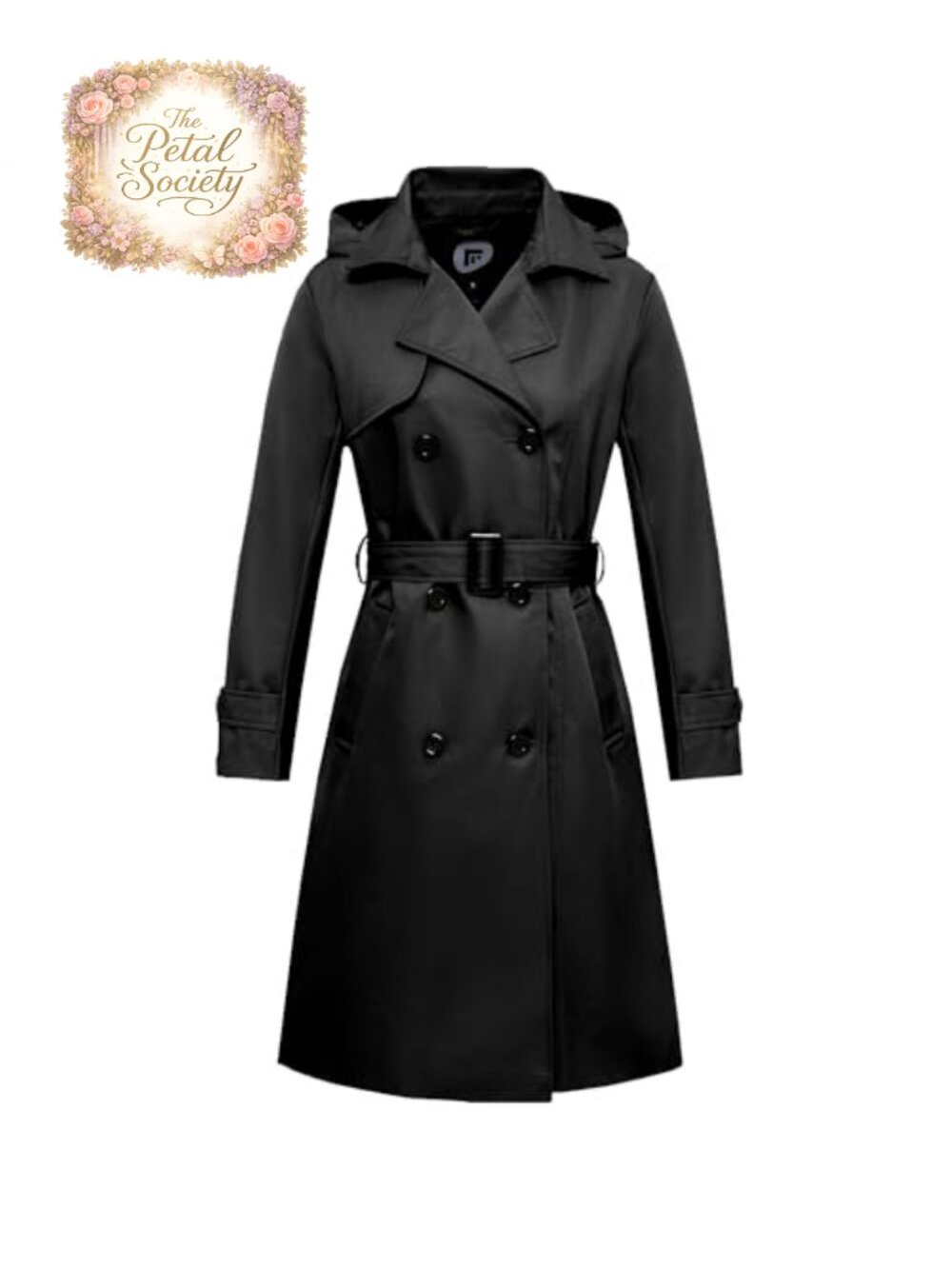Waterproof Long Trench Coat Double Breasted Belted Detachable Hood Women's